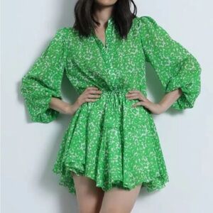 Karina Grimaldi Green & White Floral Silk Blend Mini Dress SZ XS